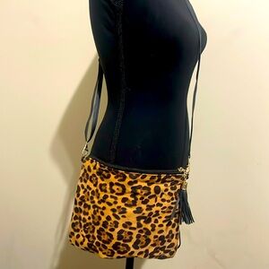 Faux suede cross body bag- animal print